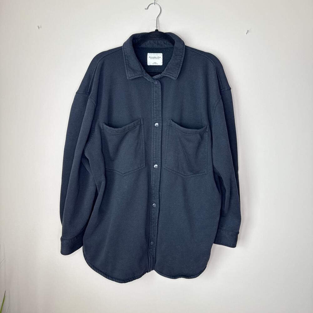 Abercrombie & Fitch Soft A&F Black Fleece Shirt Jacket Size XXXL Snap‎ Front